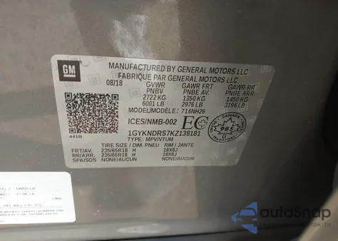 2019 Cadillac Xt5 Luxury из США, поврежденный, VIN 1GYKNDRS7KZ138181